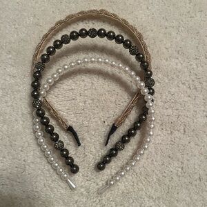 Anthropologie Gold and Black Pearl Headband Trio